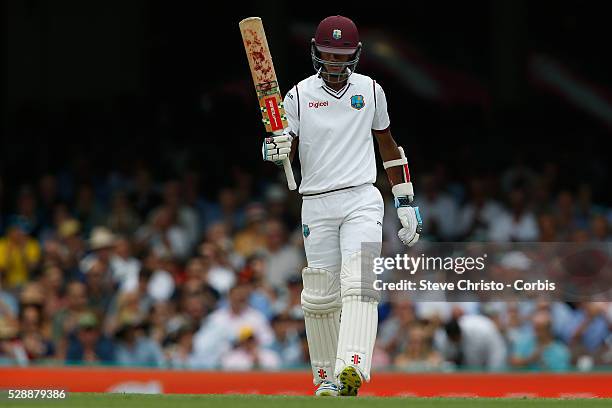 Kraigg Brathwaite of the West Indies on his way to his half century during the first day of the third Test match between Australia and the West...