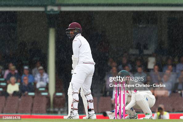 Ramdin Denesh Ramdin of West Indies waits for Australia's Nathan Lyon to ...