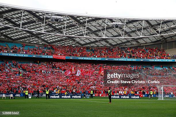 Liverpool Legends fans chant before the match between the Liverpool FC Legends and Australian Legends at Stadium Australia. Sydney, Australia,...