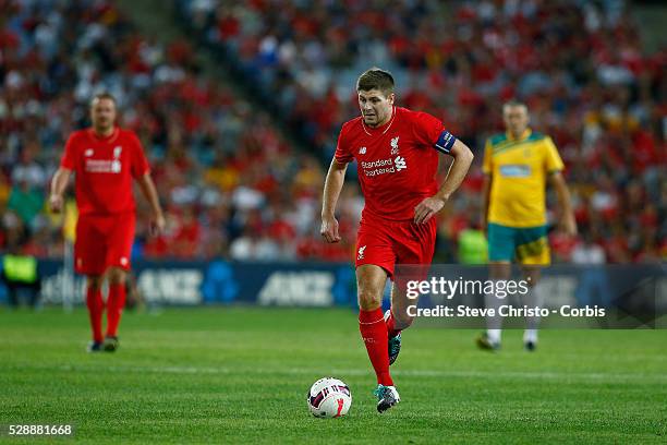 Steven Gerrard of Liverpool Legends in action against the Australian Legends in the match between the Liverpool FC Legends and Australian Legends at...