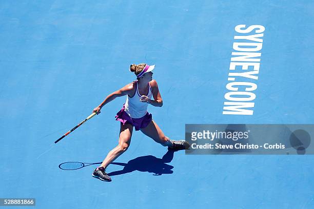 Elina Svitolina of Ukraine returns the ball during her match against Germany's Angelique Kerber on the Ken Rosewall Arena at the Apia International...