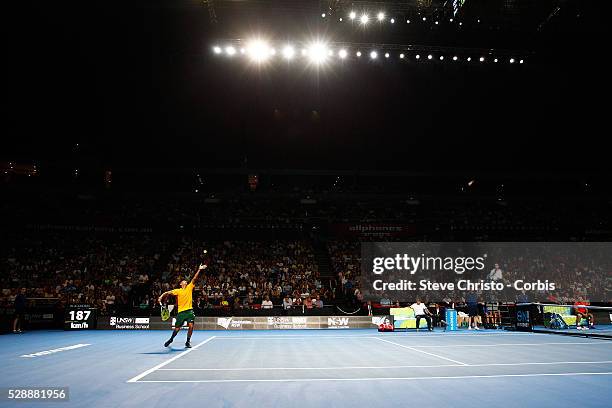 Nick Kyrgios of Australia in action during his match against The World's Gael Monfils during the Fast 4 tennis tournament at Allophones Arena....