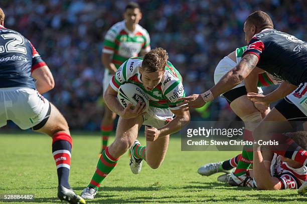 Cameron McInnes of the Rabbitohs scores the first try against the Roosters during the match between the Sydney Roosters and the South Sydney...