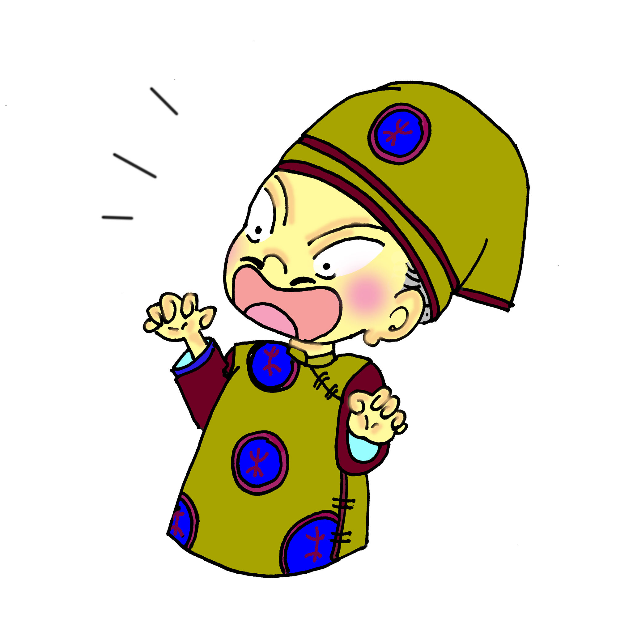 Drawing of Chinese man in traditional dress with frightened action Drawing of Chinese man in traditional dress with frightened action