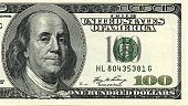 One hundred dollar bill macro shot.