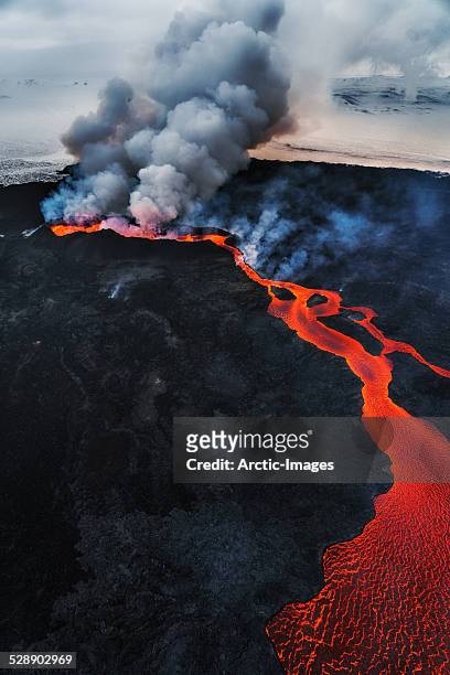 eruption, holuhraun, bardarbunga volcano, iceland - iceland lava stock pictures, royalty-free photos & images