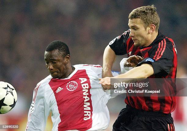 Champions League 02/03 Viertelfinale, Amsterdam; Ajax Amsterdam - AC Mailand 0:0; Abubakari YAKUBU/Ajax, Andriy SHEVCHENKO/Mailand