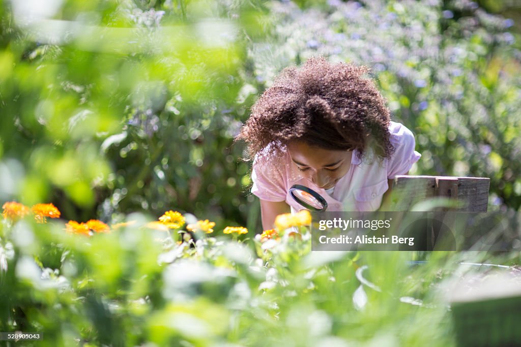 Girl on a school field trip in nature