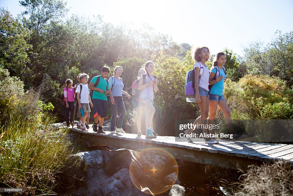 Children on a school field trip in nature