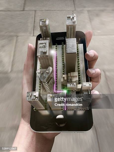augmented reality map on a smartphone - augmented reality phone stock-fotos und bilder