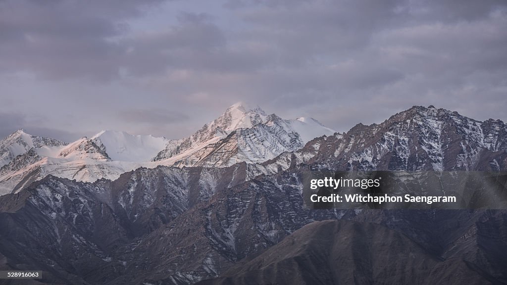 Snowy Himalayan range in Leh, India