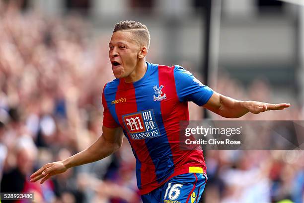 Dwight Gayle of Crystal Palace celebrates his goal during the Barclays Premier League match between Crystal Palace v Stoke City at Selhurst Park on...