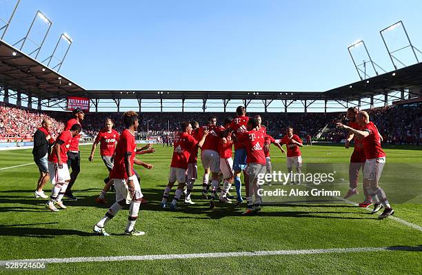 Bayern Muenchen players celebrate the Bundesliga champions after beating Ingolstadt 2-1 in the Bundesliga match between FC Ingolstadt and FC Bayern...