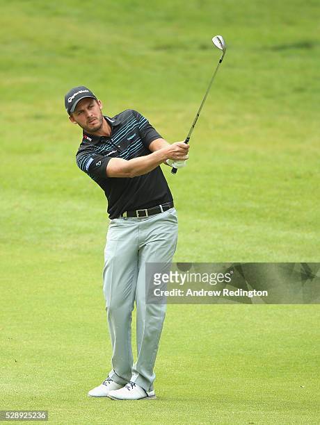 Chris Hanson of England plays his third shot on the 18th hole during the third round of the Trophee Hassan II at Royal Golf Dar Es Salam on May 7,...