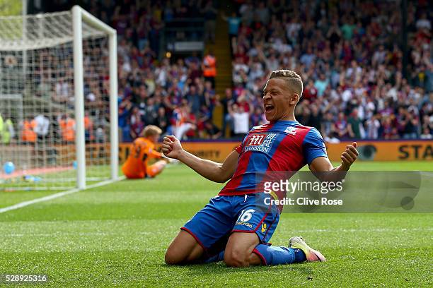 Dwight Gayle of Crystal Palace celebrates his second goal during the Barclays Premier League match between Crystal Palace v Stoke City at Selhurst...