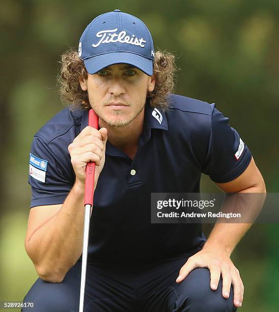 Clement Berardo of France lines up his eagle putt on the 18th hole during the third round of the Trophee Hassan II at Royal Golf Dar Es Salam on May...