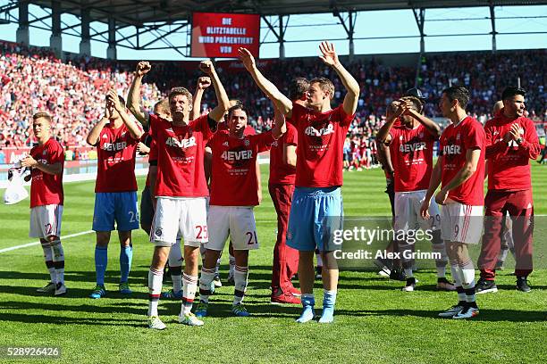 Bayern Muenchen players celebrate being Bundesliga champions after beating Ingolstadt 2-1 in the Bundesliga match between FC Imgolstadt and FC Bayern...