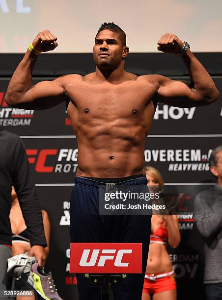 Alistair Overeem of The Netherlands steps on the scale during the UFC weigh-in at Ahoy Rotterdam on May 7, 2016 in Rotterdam, Netherlands.