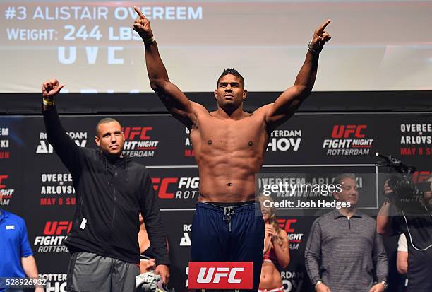 Alistair Overeem of The Netherlands steps on the scale during the UFC weigh-in at Ahoy Rotterdam on May 7, 2016 in Rotterdam, Netherlands.