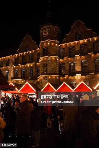 christmas market düsseldorf at town hall - düsseldorf stock pictures, royalty-free photos & images
