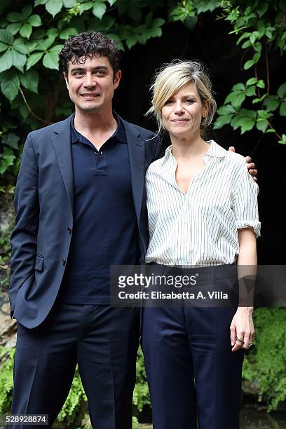 Riccardo Scamarcio and Marina Fois attend a photocall for 'Pericle Il Nero' at Jardin De Russie on May 7, 2016 in Rome, Italy.