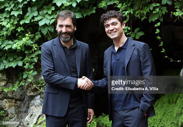 Director Stefano Mordini and actor Riccardo Scamarcio attend a photocall for 'Pericle Il Nero' at Jardin De Russie on May 7, 2016 in Rome, Italy.