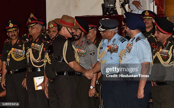 Army Chief Dalbir Singh Suhag meets the awardees during a Defence Investiture Ceremony at Rashtrapati Bhawan, on May 7, 2016 in New Delhi, India....