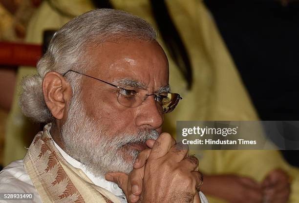 Prime Minister Narendra Modi during a Defence Investiture Ceremony at Rashtrapati Bhawan, on May 7, 2016 in New Delhi, India. Thirteen officers of...