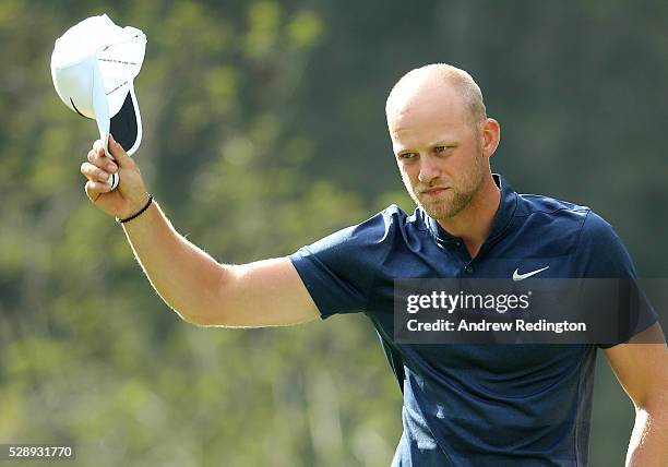 Joshua White of England waves to the crowd on the 18th hole during the third round of the Trophee Hassan II at Royal Golf Dar Es Salam on May 7, 2016...