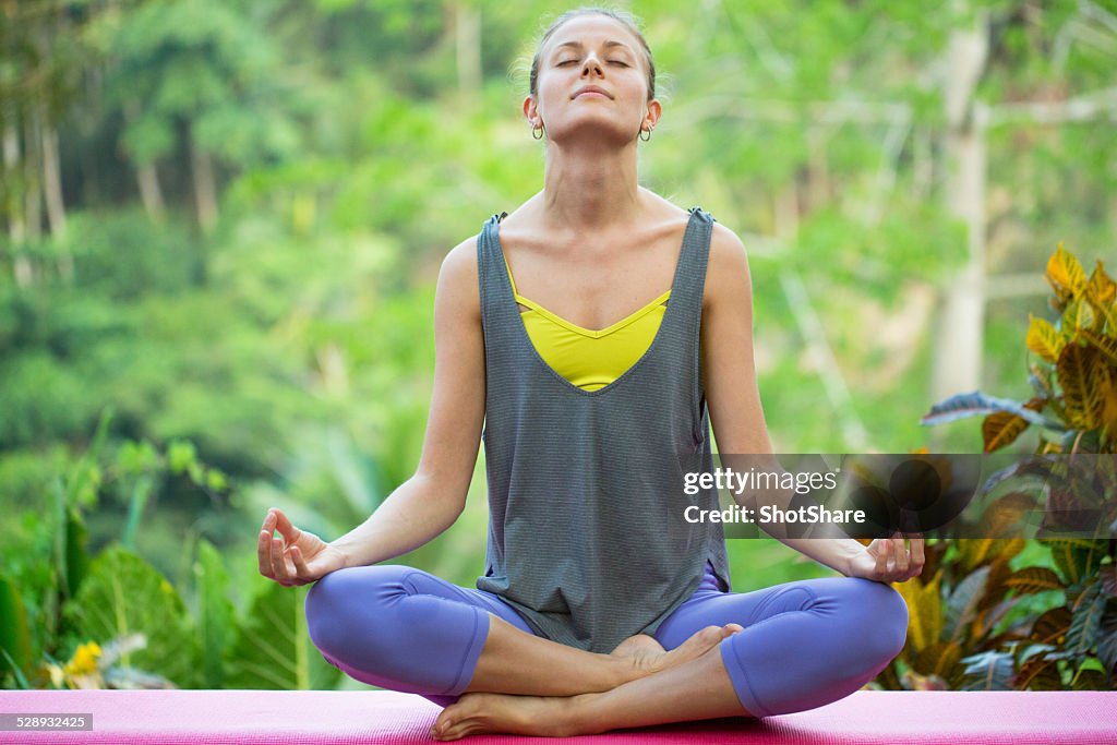 Woman doing outdoor meditation