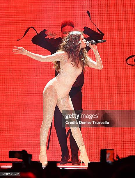 Recording artist Selena Gomez performs during opening night of the Selena Gomez 'Revival World Tour' at the Mandalay Bay Events Center on May 06,...