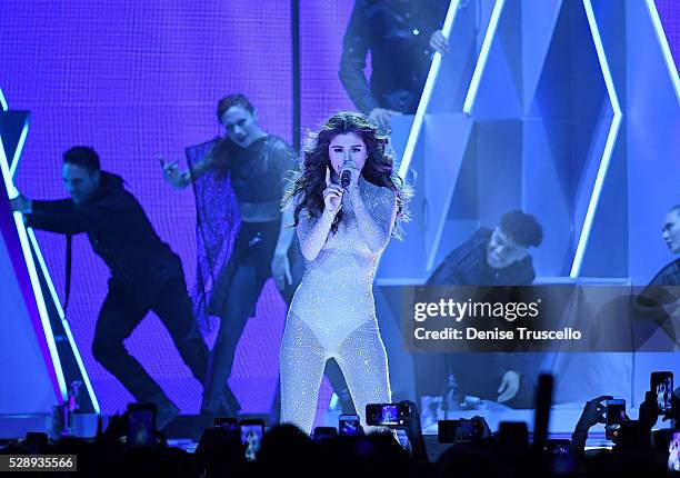 Recording artist Selena Gomez performs during opening night of the Selena Gomez 'Revival World Tour' at the Mandalay Bay Events Center on May 06,...