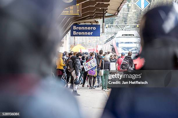 Protesters during a rally against the Austrian government's planned re-introduction of border controls at the Brenner Pass border crossing to Italy...