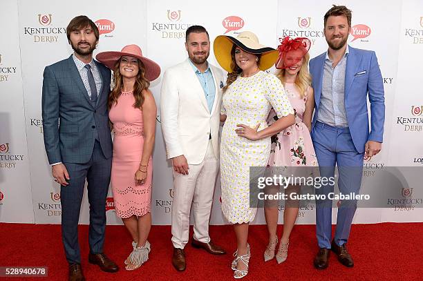 Dave Haywood, Kelli Cashiola, Chris Tyrrell, Hillary Scott, Cassie McConnell, and Charles Kelley attend the 142nd Kentucky Derby at Churchill Downs...