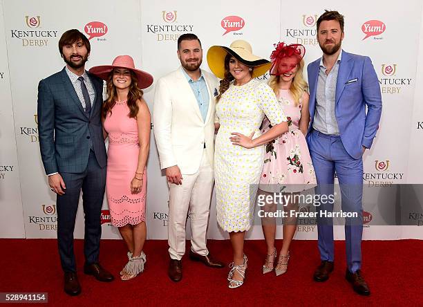 Dave Haywood, Kelli Cashiola, Chris Tyrrell, Hillary Scott, Cassie McConnell, and Charles Kelley attend the 142nd Kentucky Derby at Churchill Downs...