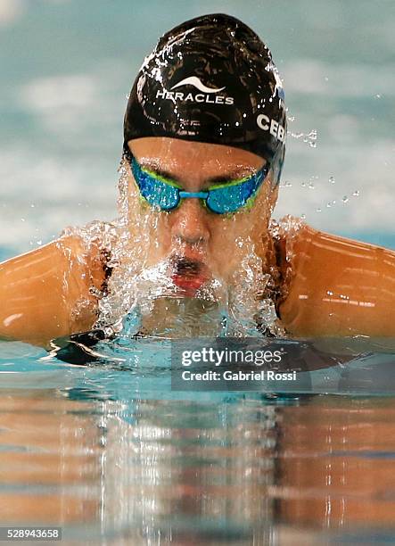 Macarena Ceballos competes in the Women's 100 meters breast stroke during Campeonato Nacional de Natacion Mayores 2016 at Cenard on May 07, 2016 in...