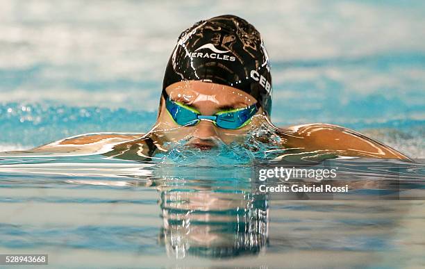 Macarena Ceballos competes in the Women's 100 meters breast stroke during Campeonato Nacional de Natacion Mayores 2016 at Cenard on May 07, 2016 in...