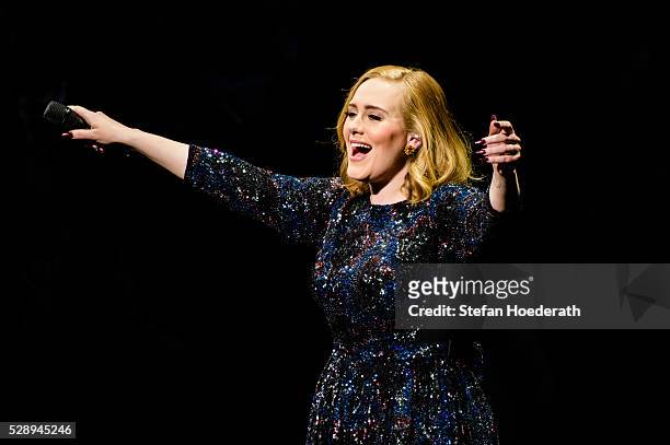 Singer Adele performs live on stage during a concert at Mercedes-Benz Arena on May 07, 2016 in Berlin, Germany.