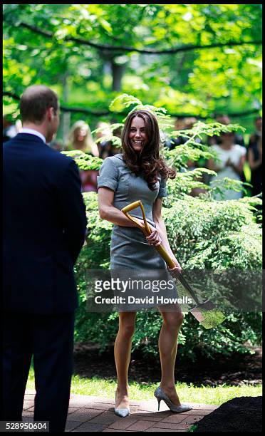 Prince William and Catherine, Duchess of Cambridge plant an Eastern Hemlock tree at the Royal Grove area of Rideau Hall, the official residence of...