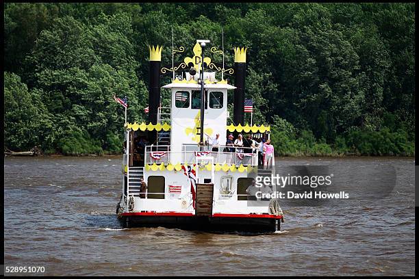 Mitt Romney's "Every Town Counts" bus tour. The Wisconsin/Iowa leg. USA. Gov. Romney takes a river boat ride on the Mississippi, Dubuque, Iowa. 18th...