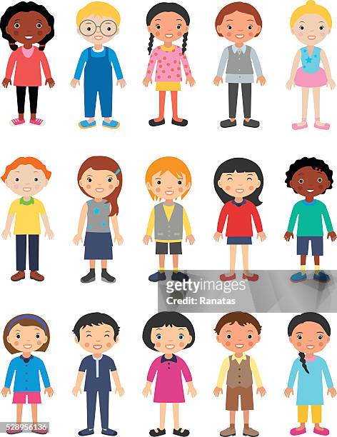 cute children characters - standing stock illustrations