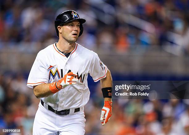 Cole Gillespie of the Miami Marlins in action during the game against the Arizona Diamondbacks at Marlins Park on May 4, 2016 in Miami, Florida....