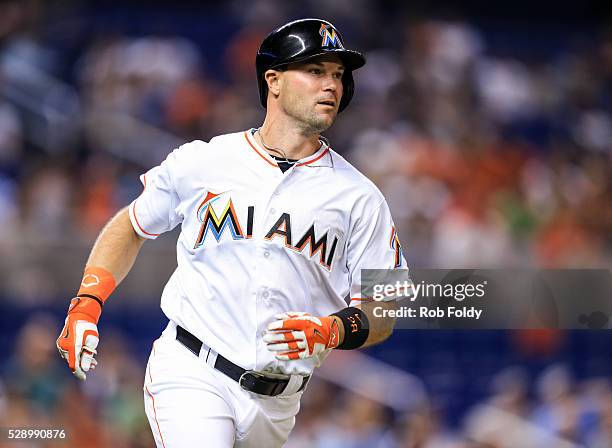 Cole Gillespie of the Miami Marlins in action during the game against the Arizona Diamondbacks at Marlins Park on May 4, 2016 in Miami, Florida....