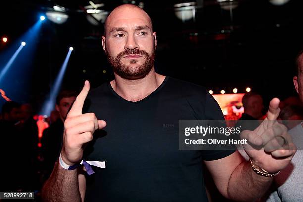 Tyson Fury before the match Kubrat Pulev and Dereck Chisora during Heavyweight European Championship at Barclaycard Arena on May 7, 2016 in Hamburg,...