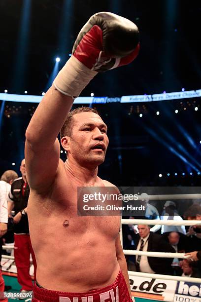 Kubrat Pulev of Bulgaria celerate after Heavyweight European Championship between Kubrat Pulev and Dereck Chisora at Barclaycard Arena on May 7, 2016...