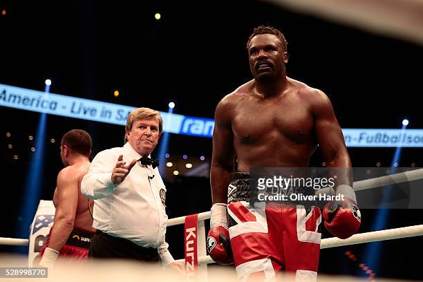 Dereck Chisora of Great Britain appears frustrated during Heavyweight European Championship between Kubrat Pulev and Dereck Chisora at Barclaycard...