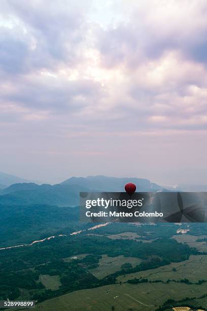 aerial view from hot air balloon ride, laos - vang vieng balloon stock pictures, royalty-free photos & images