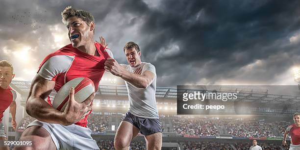 primer plano de la acción de rugby - rugby union fotografías e imágenes de stock