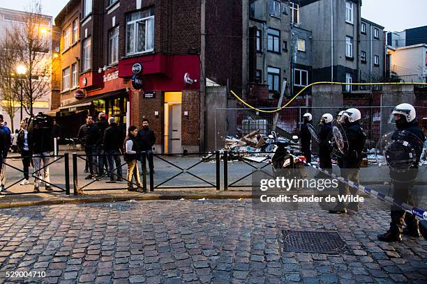 March Brussels, Molenbeek, Belgium. The area around the four winds street, is shut down by the police after having arrested ISIL terrorist SALA...