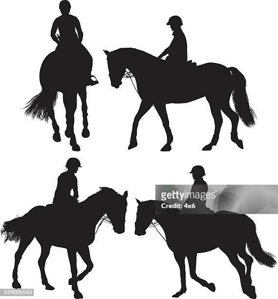 woman equestrian riding horse - riding horses stock illustrations